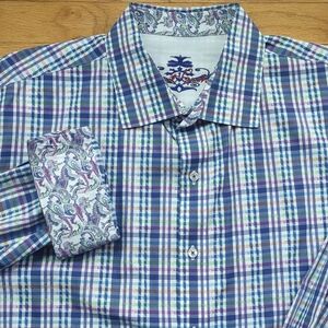 Robert Graham Classic Fit Check Plaid Button Front Shirt 2XLT Paisley Flip Cuffs